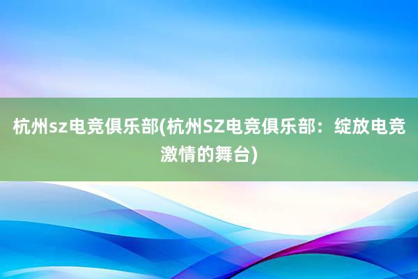 杭州sz电竞俱乐部(杭州SZ电竞俱乐部：绽放电竞激情的舞台)