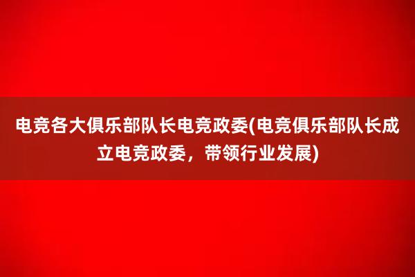 电竞各大俱乐部队长电竞政委(电竞俱乐部队长成立电竞政委，带领行业发展)