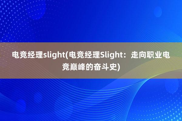 电竞经理slight(电竞经理Slight：走向职业电竞巅峰的奋斗史)