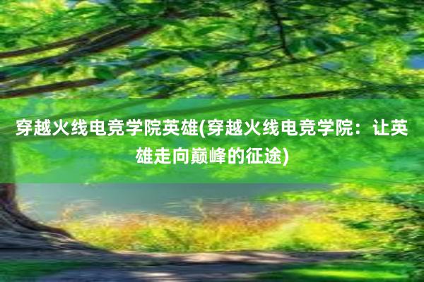 穿越火线电竞学院英雄(穿越火线电竞学院：让英雄走向巅峰的征途)