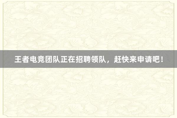 王者电竞团队正在招聘领队，赶快来申请吧！